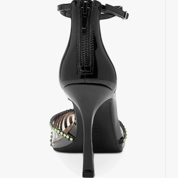 INC Womens Black T-Strap Rhinestone Buckle Accent Heels - Picture 3 of 5